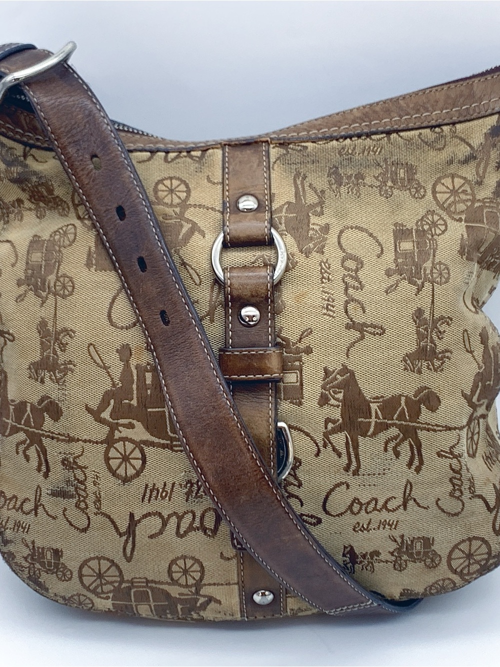 Vintage Coach Chelsea  Horse & Carriage Signature Canvas Messenger Bag